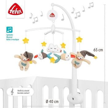 Mobile musical Bruno – mobile à manivelle avec mélodie de boîte à musique « Savez-vous combien il y a de petites étoiles » et figurines – avec fixation pour lit 4