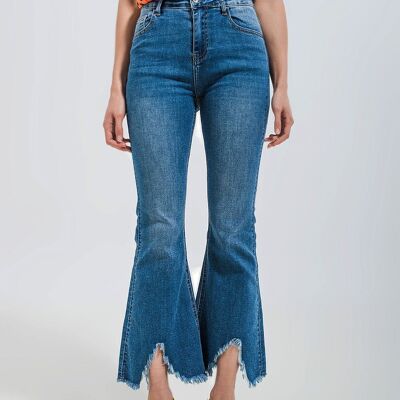 Cropped kickflare jeans in mid wash