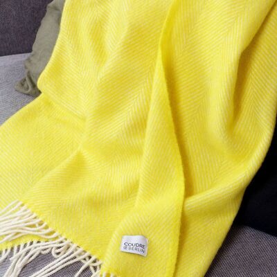 Wool blanket / cuddly blanket herringbone lemon limited edition