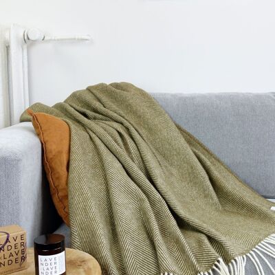 Wool blanket / cuddly blanket herringbone khaki limited edition