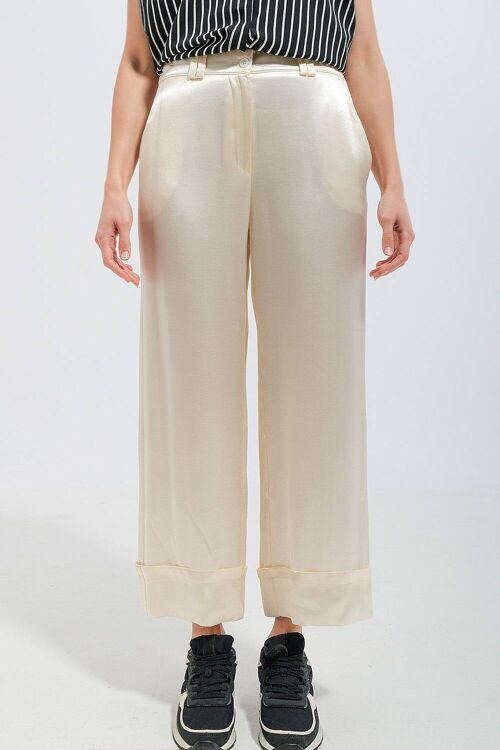 Satin wide leg suit Pants in cream