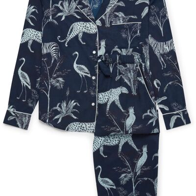 Conjunto de pantalón de pijama de algodón orgánico para mujer - Navy Botanical Jungle