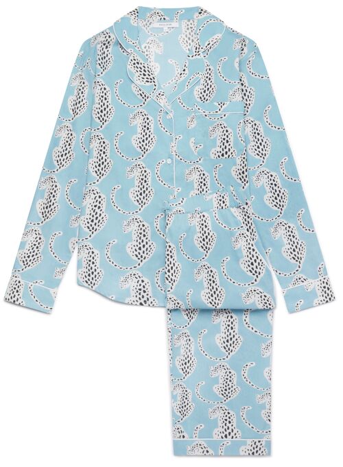 Women's Organic Cotton Pyjama Trouser Set - Blue Leopards
