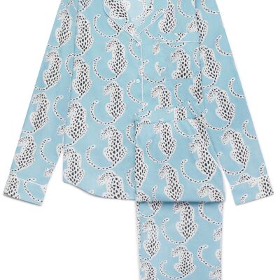 Damen-Pyjama-Hosenset aus Bio-Baumwolle – Blaue Leoparden