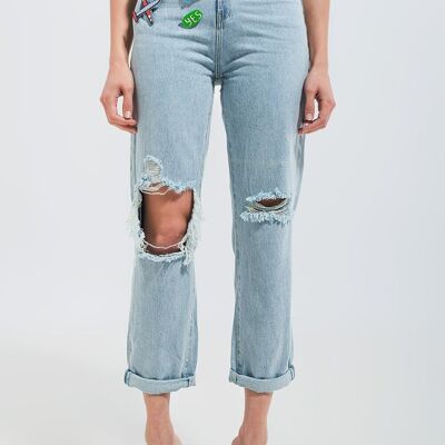 Patch rip jeans in light wash