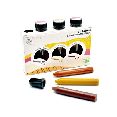 Coffret 3 crayons - Gastronaute - Framboise & estragon, Curry & curcuma - Paprika fumé - Biologique