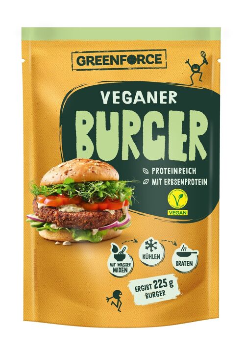 Vegane Burger | Fleischersatz von GREENFORCE 75g | pflanzliches Burger Pulver auf Erbsenbasis | Glutenfrei, Proteinreich & Vegan aus Erbsen