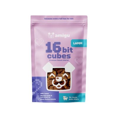 Crispy meat cubes 99%
  Lamb | Dog snack | 100 g