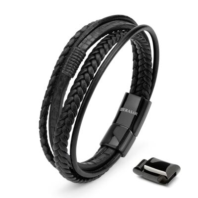 Leather bracelet "Wild" - Black - B045
