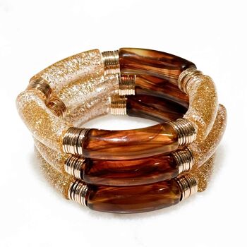 Bracelet élastique tendance avec tubes acryliques et perles plates en laiton doré à l'or fin 14K 1