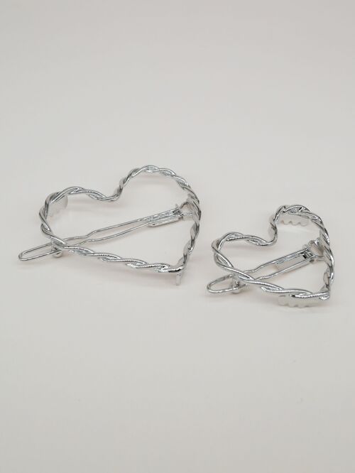 Barrette torsadée coeur - Valentine argentée