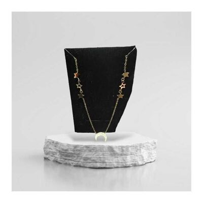 Collier pendentif lune et étoiles doré