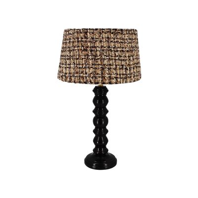 TABLE LAMP IN GLOSSY BLACK WOOD WITH A BROWN, BEIGE AND BLACK TWEED LAMPSHADE HT51CM ROMY