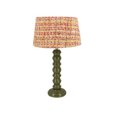 KHAKI WOODEN TABLE LAMP WITH A BEIGE AND PINK TWEED LAMPSHADE HT51CM ROMY