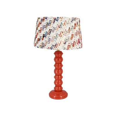 TERRACTTA WOODEN TABLE LAMP WITH WHITE TWEED LAMPSHADE WITH COLORFUL TOUCHES HT51CM ROMY