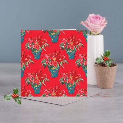 Cartolina di Natale con motivo rosa di Natale (rossa).
