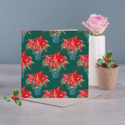 Christmas Rose Patterned (Green) Christmas Card