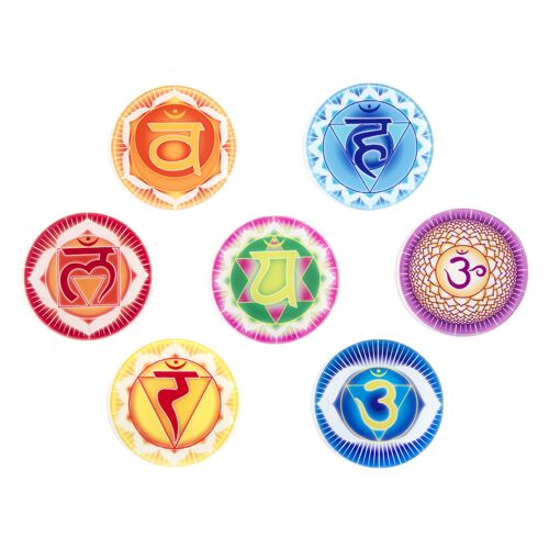 Chakra Untersetzer aus Glas im 7er Set