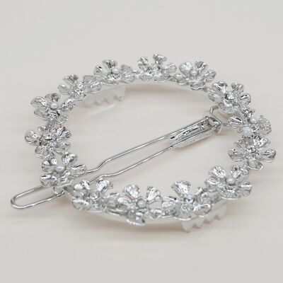 Round flower barrette - Olivia silver (5 cm)