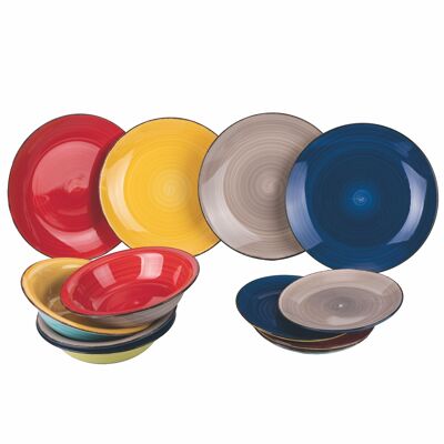Serv. 12 pc hand-painted stoneware plates, 4 places, Baita 2