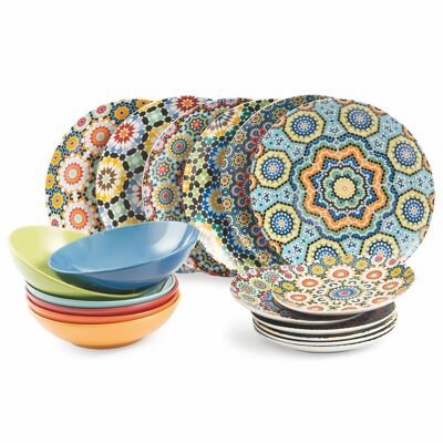 Porcelain dish set, 18 pieces, 6 place settings, Marrakech