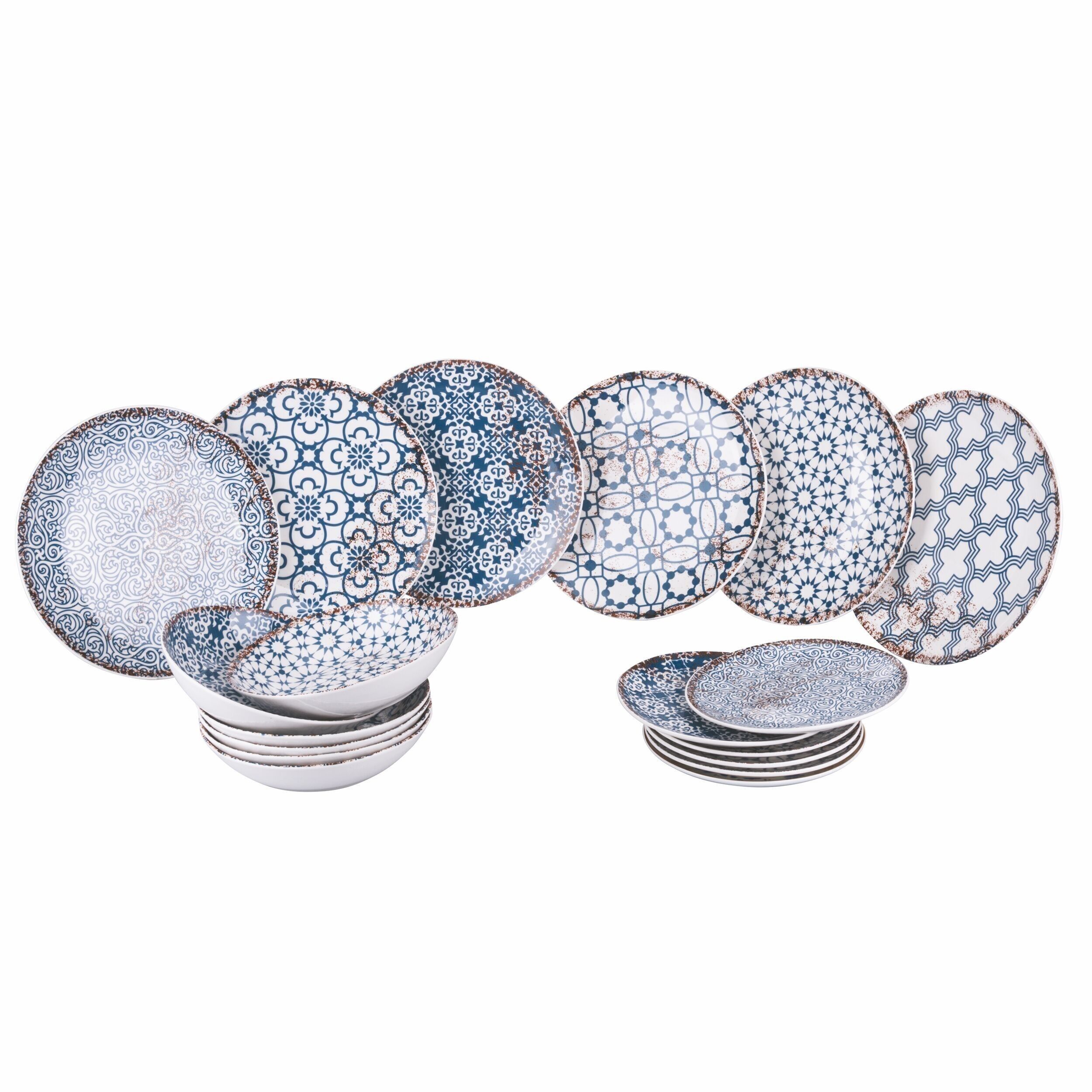 18-teiliges Tafelservice aus Porzellan, 6 Gedecke, Kasbah Blue