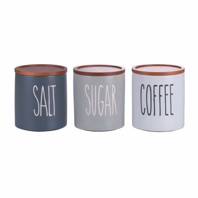 Set of 3 stoneware salt-sugar-coffee jars 740ml, Urban Kitchen