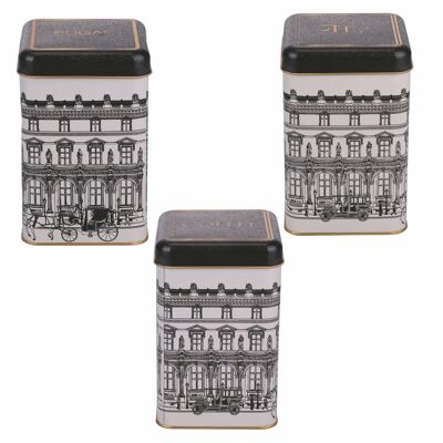 Set of 3 metal canisters 1.9 l, coffee, sugar and tea, City