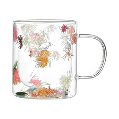 Cylindrical Mug with Flower Petals and Handle 300ml Double Wall