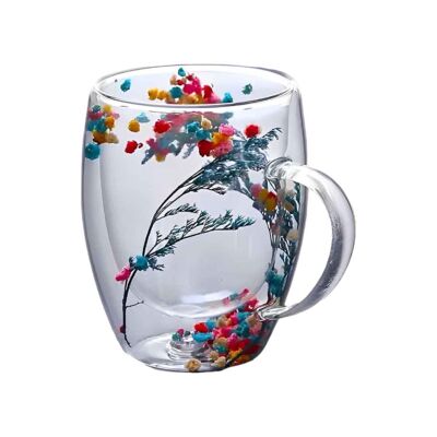 Mug with Multicolored Dried Flowers and Branches Double Wall