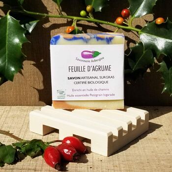 Coffret Lumière - savon feuille d'agrumes et porte savon en bois du Jura - coffret cosmetiques fêtes de Noël et nouvel an 1