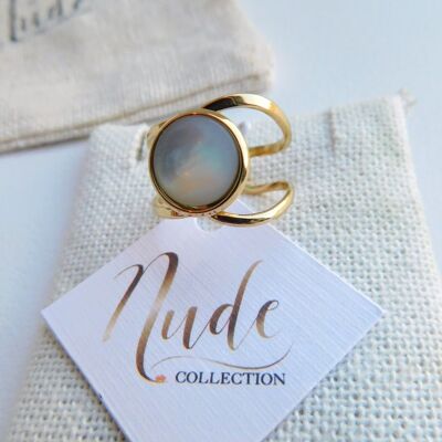 Adjustable mother-of-pearl ring in steel