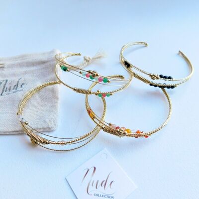 Set of 4 adjustable multi bangle bracelets with natural stones