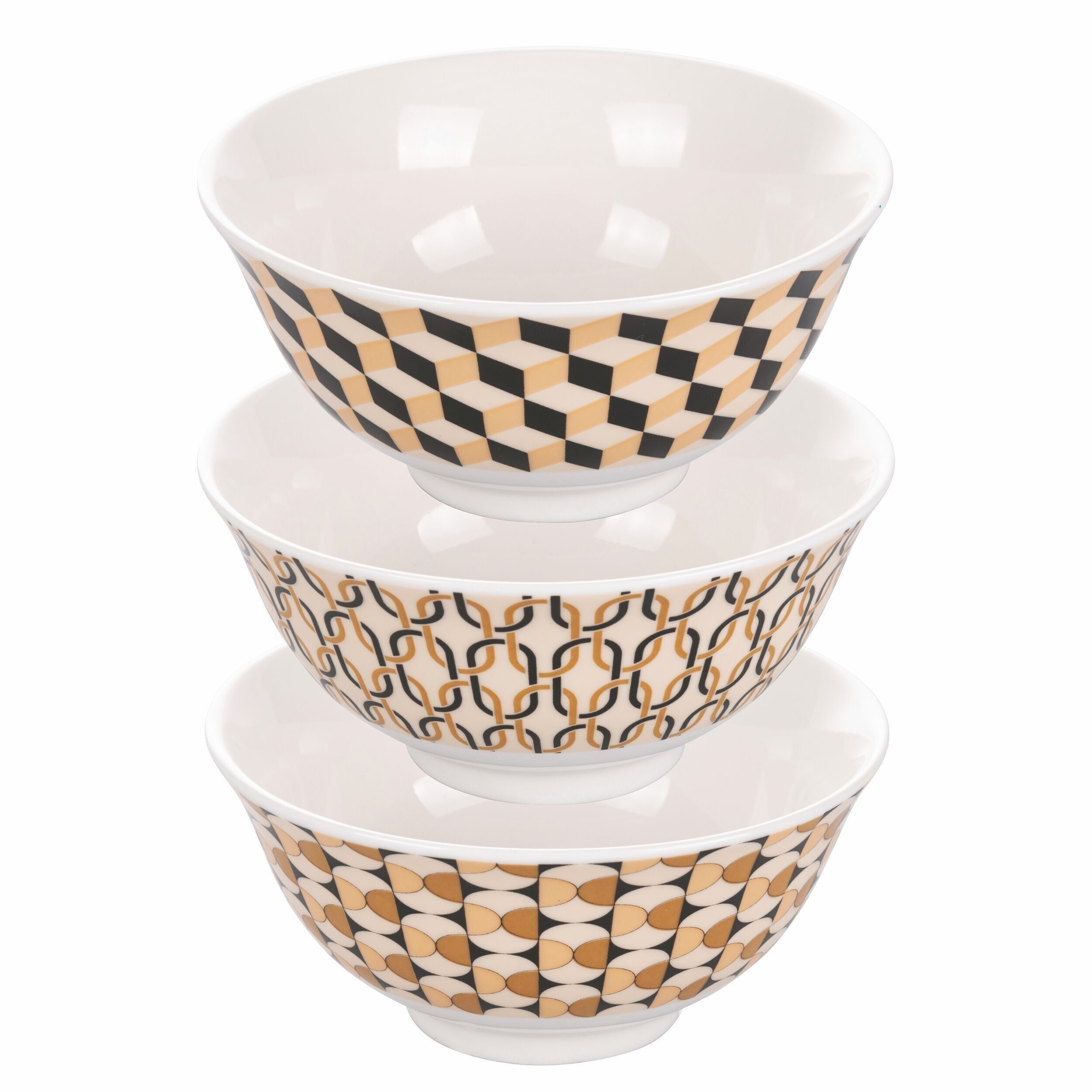 350 ml Schüssel aus neuem Knochenporzellan, geometrisches Dekor, Maukie