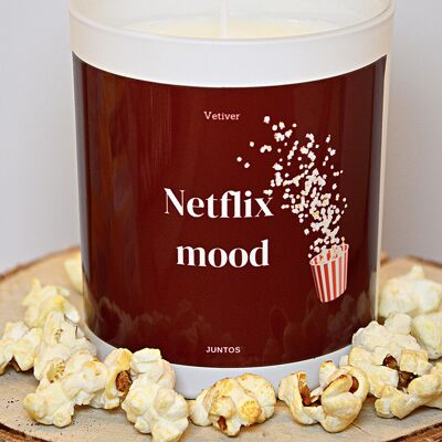 Vela perfumada – Netflix mood – Tarro reutilizable con etiqueta impermeable