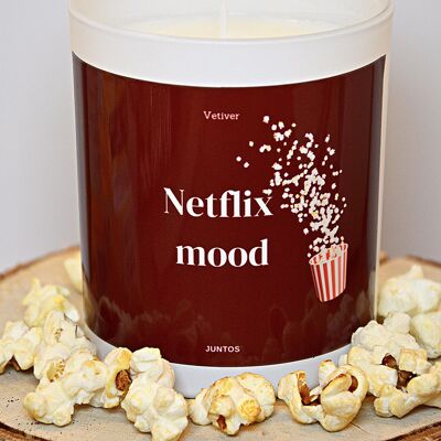 Vela perfumada – Netflix mood – Tarro reutilizable con etiqueta impermeable