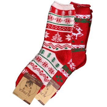 chaussettes de Noël en alpaga green-goose pour femmes | 2 paires | Rouge, Blanc, Vert 1