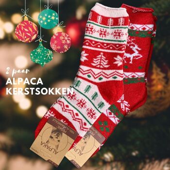 chaussettes de Noël en alpaga green-goose pour femmes | 2 paires | Rouge, Blanc, Vert 2