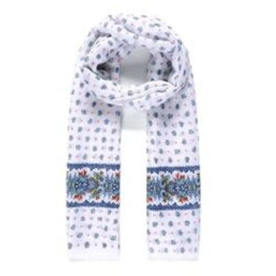 White and blue floral scarf