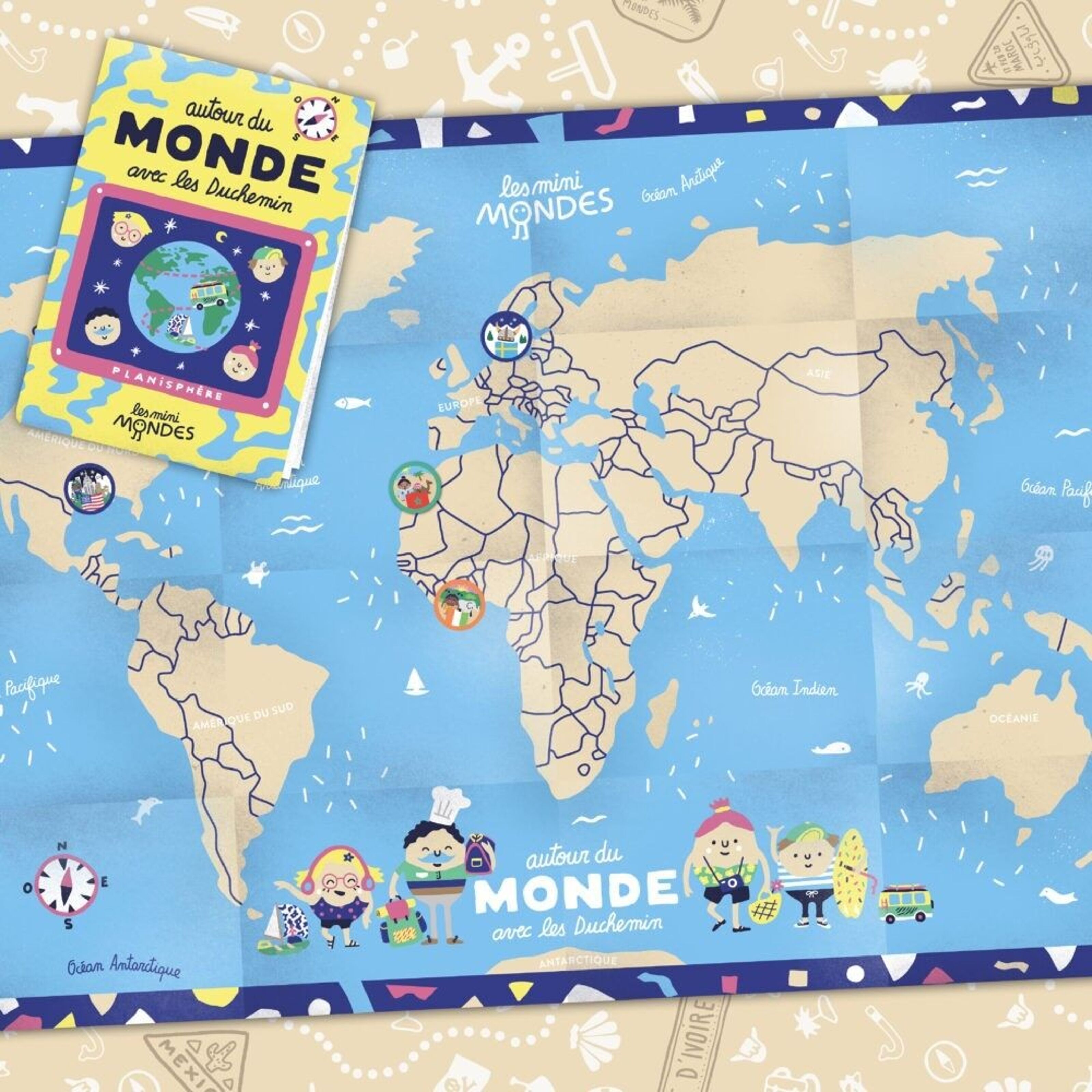 Affiche Carte des Animaux du monde, planisphère pour chambre d'enfant