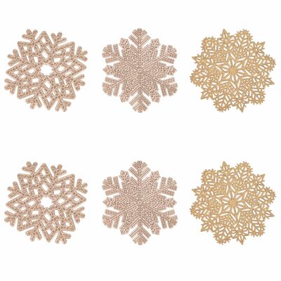 Set of 6 gold snowflake coasters Ø10cm, Gold