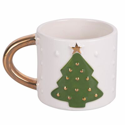 Tazza natalizia 260 ml in ceramica, albero di Natale, Xmas