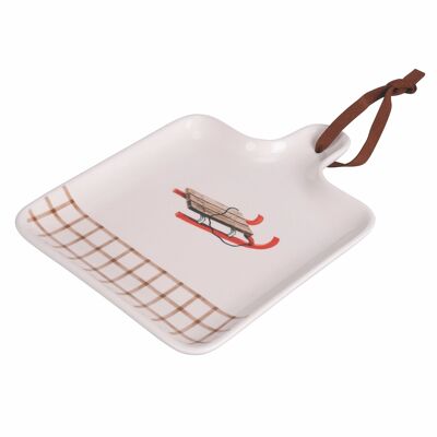 Ceramic Christmas cutting board/tray, sleigh, Chalet