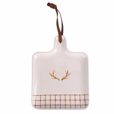 Ceramic Christmas cutting board/tray, antlers, Chalet
