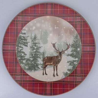 Plato bajo navideño Ø 33 cm, decoración de renos, Noel