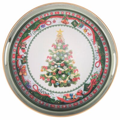 Vassoio natalizio Ø 35 cm, con manici, albero, Noel