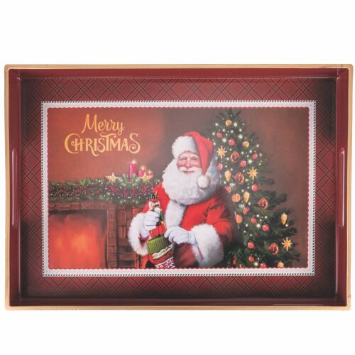 Vassoio natalizio 35x25 cm, con manici, Babbo Natale, Noel