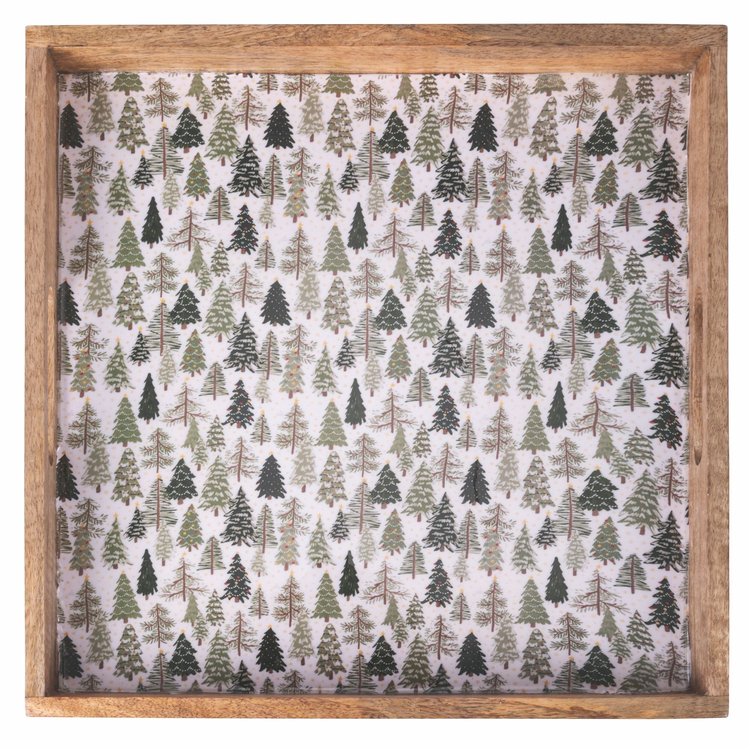 Weihnachtstablett 35x35 cm aus Mangoholz, Xmas Nature