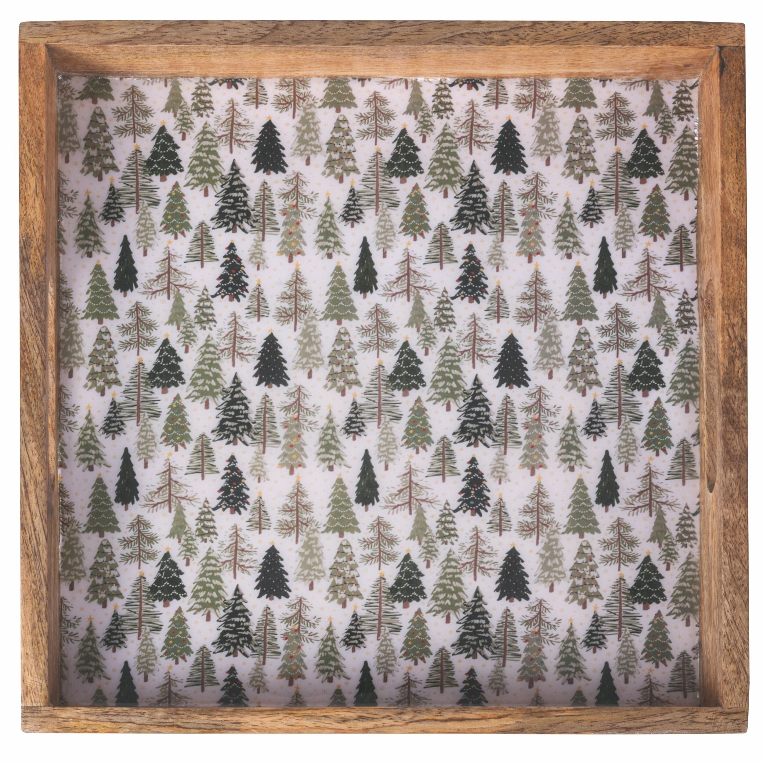 Weihnachtstablett 30x30 cm aus Mangoholz, Xmas Nature