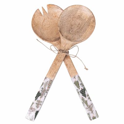 Set of 2 serving cutlery in mango wood, Xmas Nature